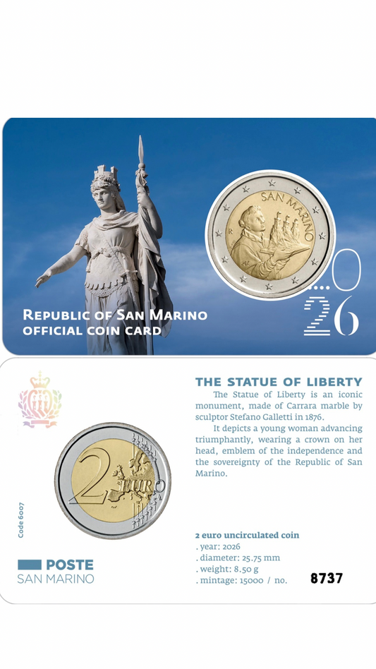 2€ Coincard San Marino 2026 - Freiheitsstatue