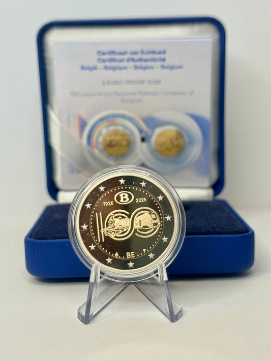 2€ Belgien 2026 - 100 Jahre Belgische Eisenbahn SNBC/NMBS PP Proof