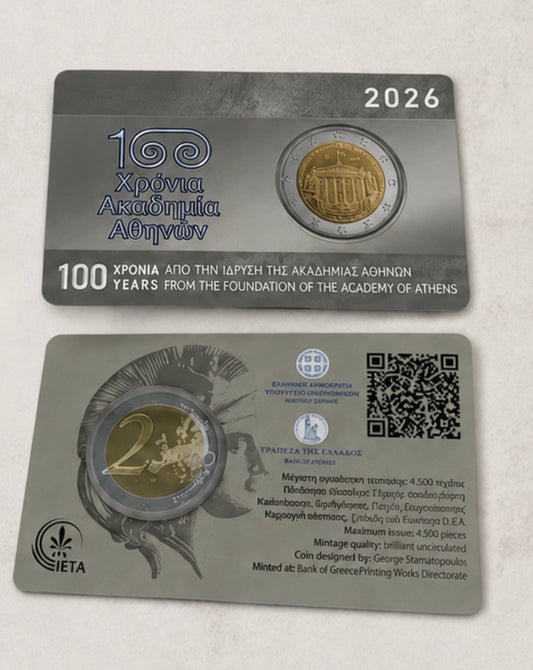 2 Euro Griechenland 2026  100. Jahrestag Akademie Athen Coincard