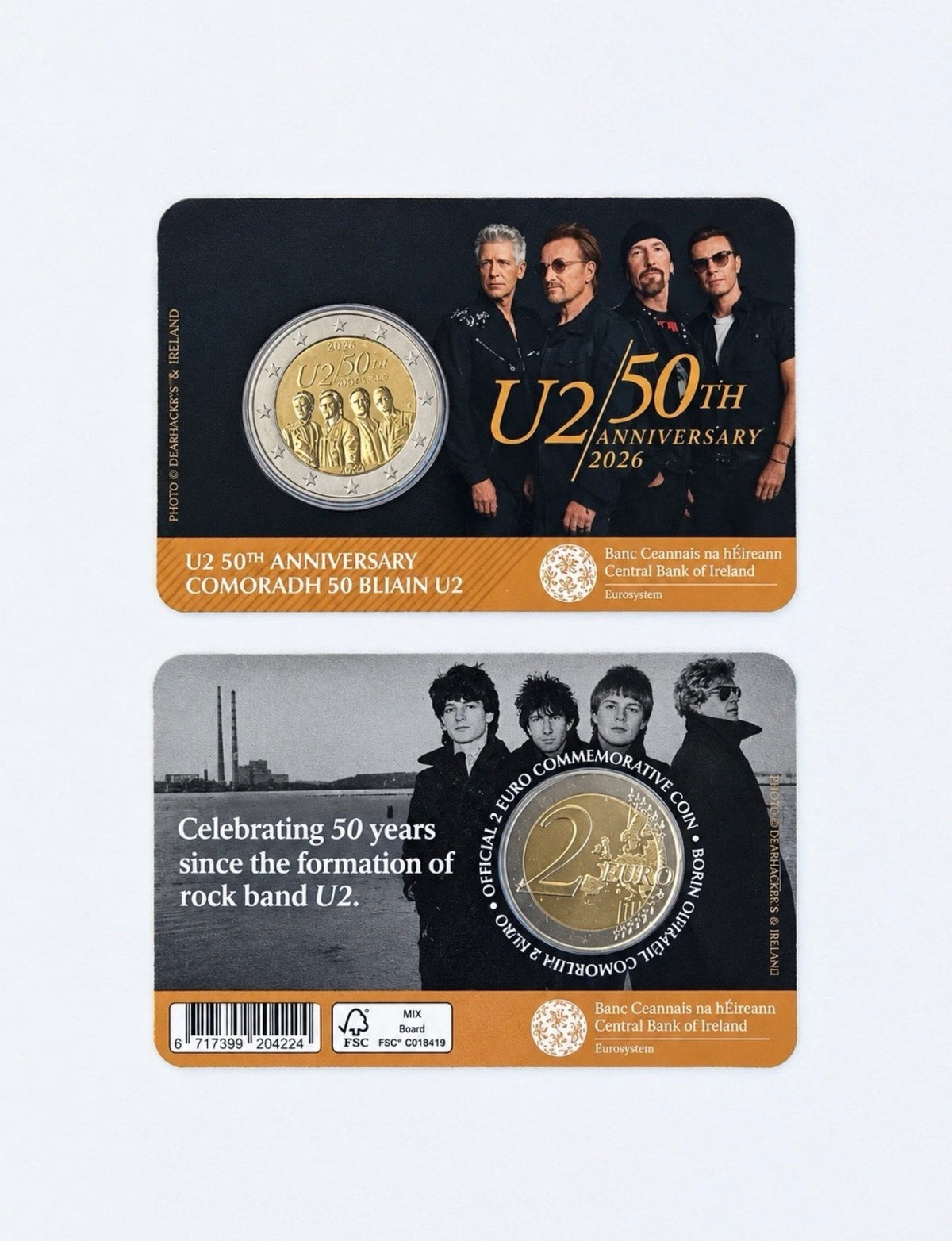 2 Euro Gedenkmünze Irland 2026 "50 Jahre Rockband U2" BU  in Coincard