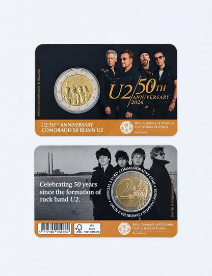 2 Euro Gedenkmünze Irland 2026 "50 Jahre Rockband U2" BU  in Coincard