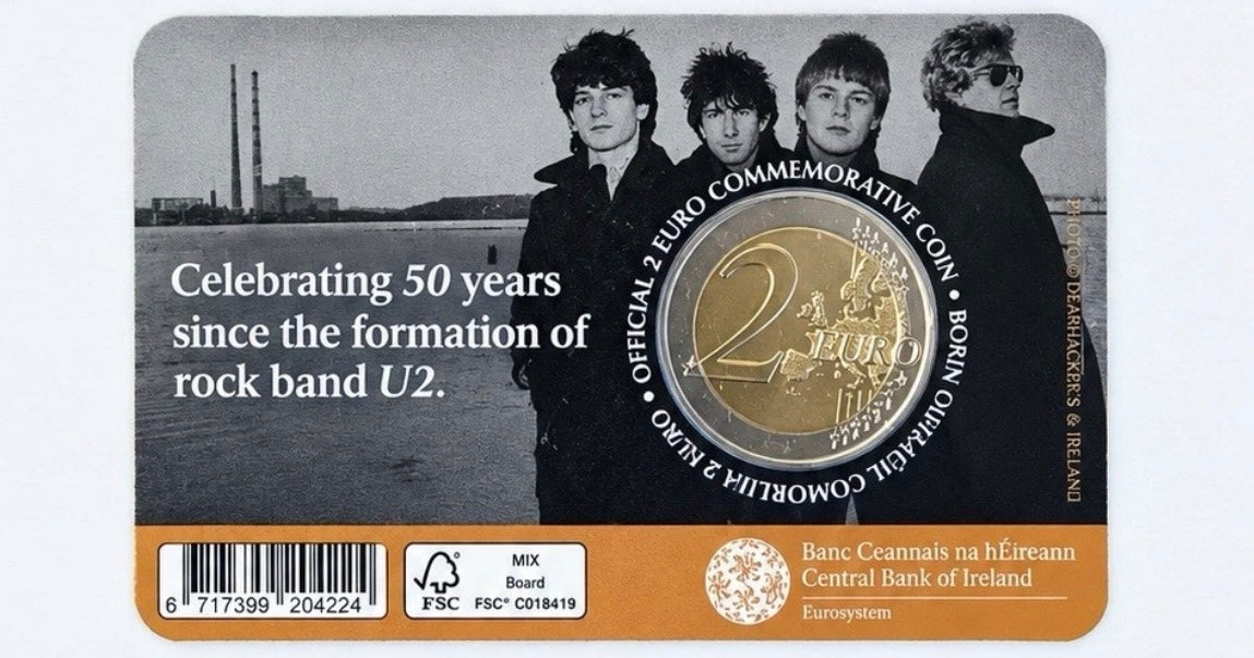 2 Euro Gedenkmünze Irland 2026 "50 Jahre Rockband U2" BU  in Coincard