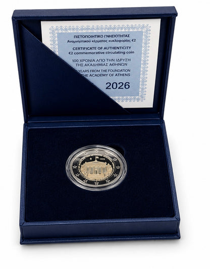 2 Euro Griechenland 2026  100. Jahrestag Akademie Athen Proof inkl. Etui & Zertifikat