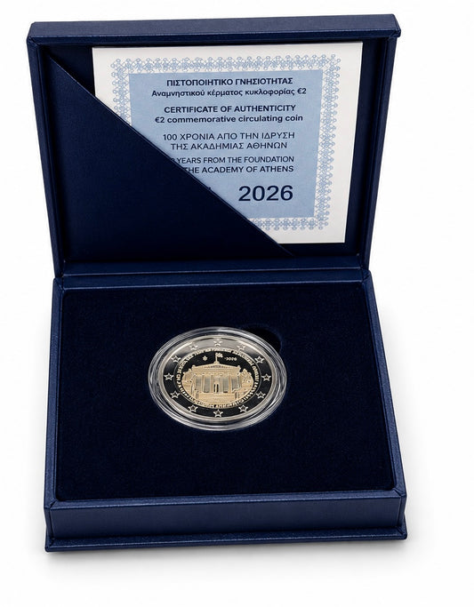 2 Euro Griechenland 2026  100. Jahrestag Akademie Athen Proof inkl. Etui & Zertifikat