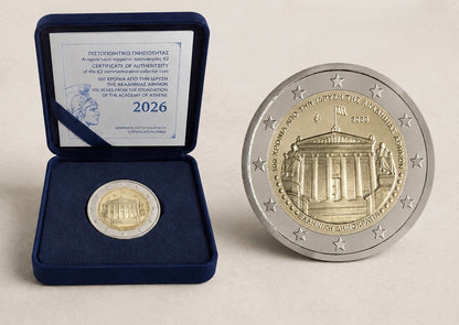 2 Euro Griechenland 2026  100. Jahrestag Akademie Athen Proof inkl. Etui & Zertifikat