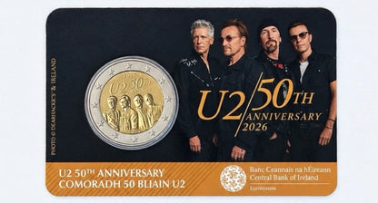 2 Euro Gedenkmünze Irland 2026 "50 Jahre Rockband U2" BU  in Coincard