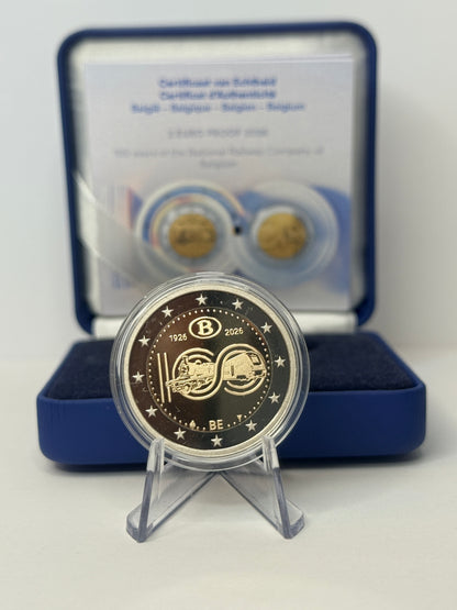 2€ Belgien 2026 - 100 Jahre Belgische Eisenbahn SNBC/NMBS PP Proof