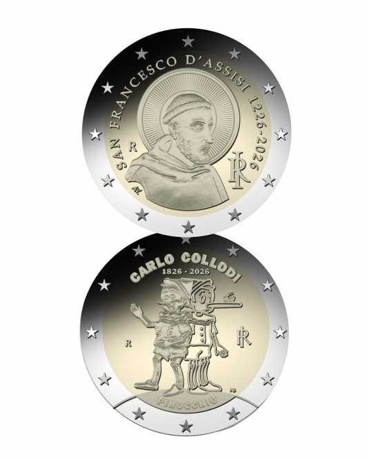 2 x 2€ Italien 2026 Lose aus der Rolle - Pinocchio und Franz von Assisi