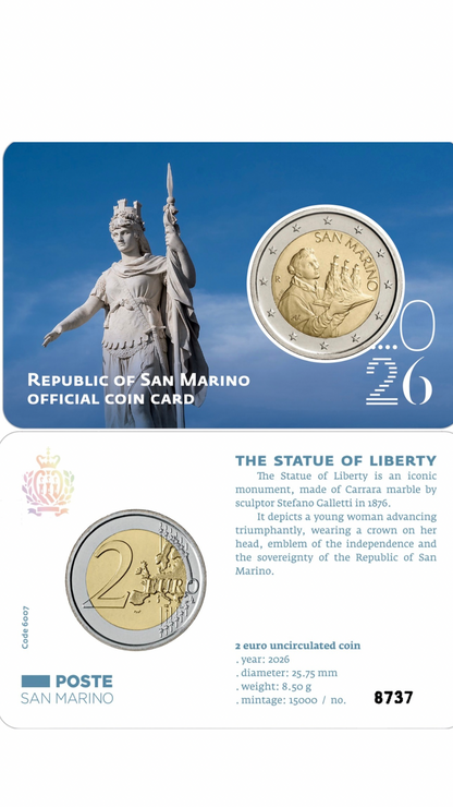 2€ Coincard San Marino 2026 - Freiheitsstatue