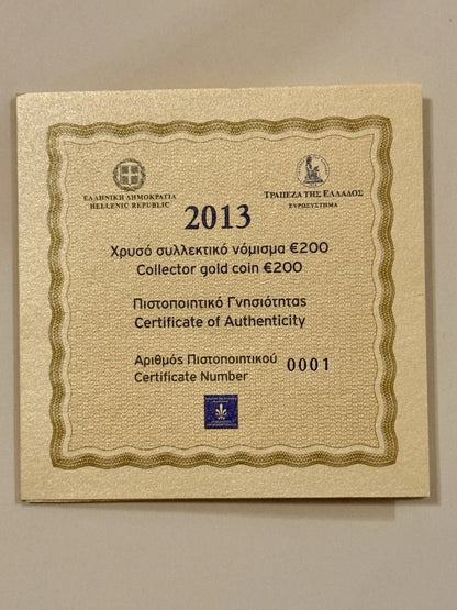 200€ Goldmünze Griechenland 2013 - Hippocrates ++ ZERTIFIKAT NR. 1 ++